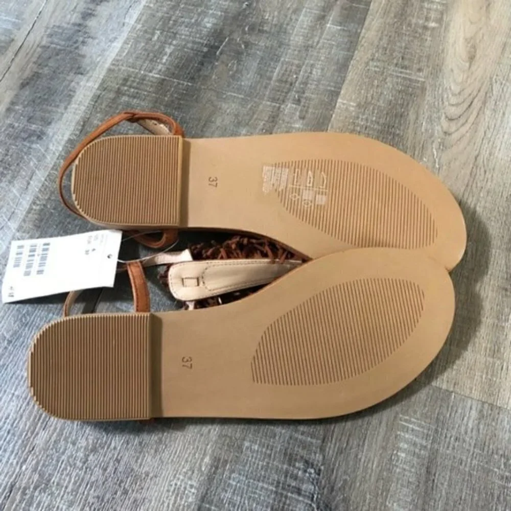 H&M Brown‎ Top Fringe Sandals 37 NWT